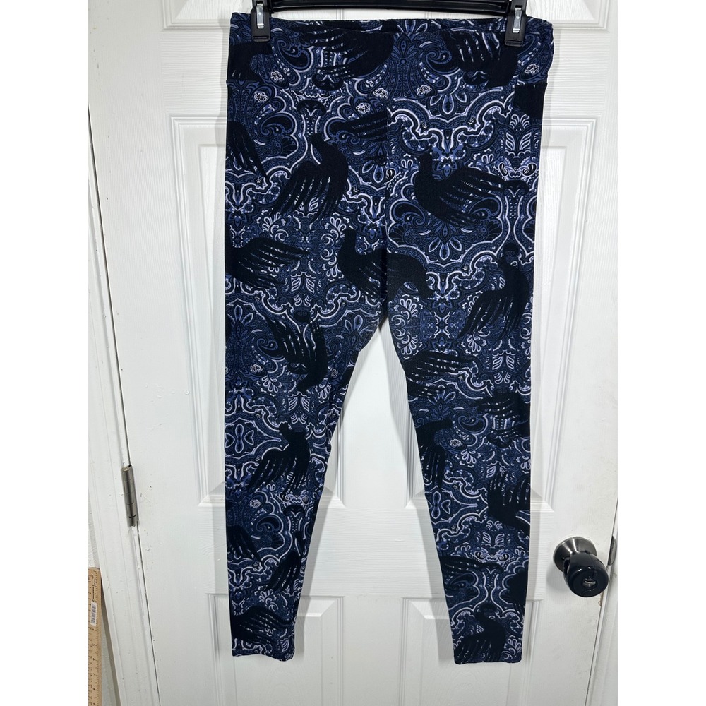 LuLaRoe Leggings Womens Tall & Curvy Blue‎ Black Raven Paisley Gothic Stretch